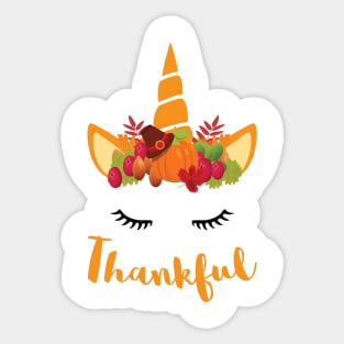 Unicorn Thanksgiving Women and Toddler Fall T-Shirt Thankful Sticker